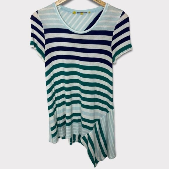 Anthropologie Striped Asymmetric Hem Short Sleeve Top‎ Size Small T-Shirt Blouse - Picture 2 of 12